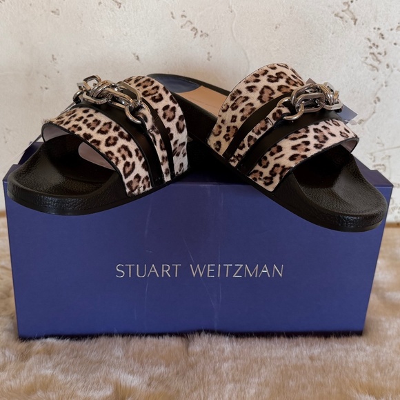 Stuart Weitzman Shoes - NWT Stuart Weitzman Cadena Spotted Leopard Leather & Calf Hair Slides 9.5 NIB